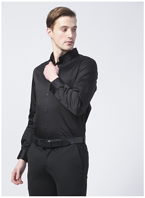 Factory Satin Basic Plain Black Men's Shirt