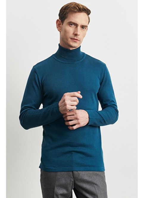 Altınyıldız Classics Full Turtleneck Petrol Men's Sweater 4A4923100007