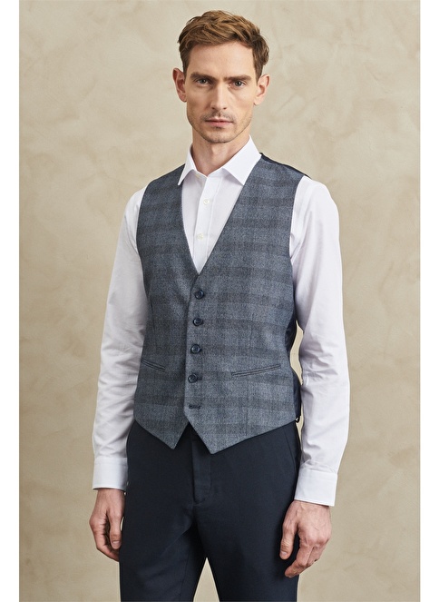 Slim Fit Mono Collar Patterned Vest Suit