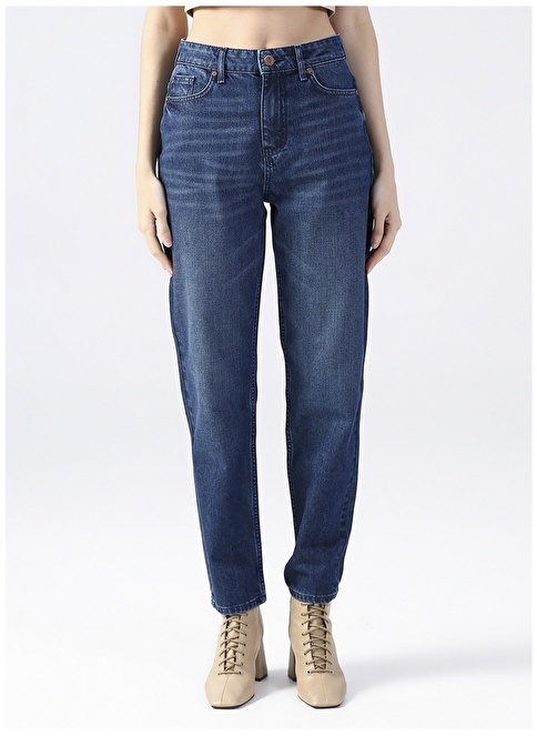 Factory Mid Waist Straight Leg Carrot Indigo Women's Denim Trousers FERRO