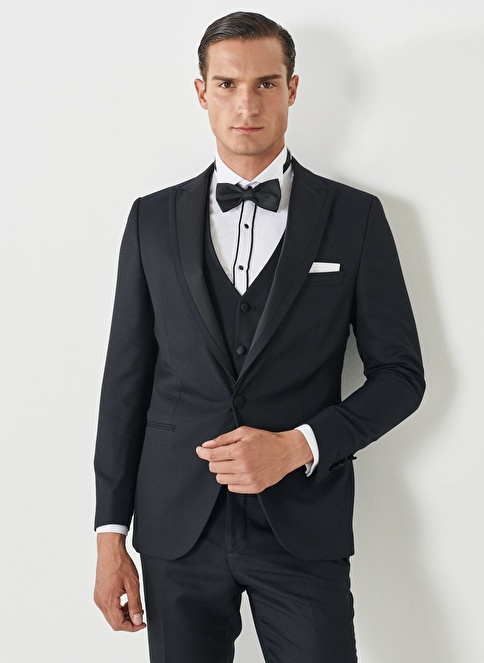 Slim Fit Swallow Collar Patterned Vest Tuxedo Suit