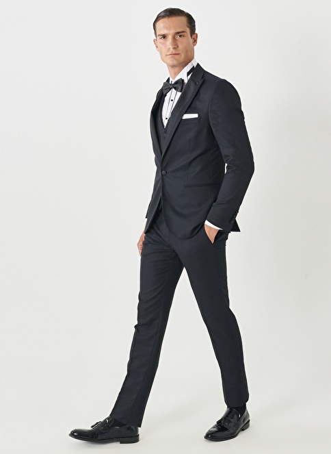 Slim Fit Swallow Collar Patterned Vest Tuxedo Suit