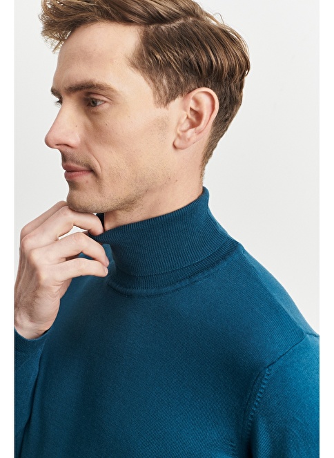 Altınyıldız Classics Full Turtleneck Petrol Men's Sweater 4A4923100007