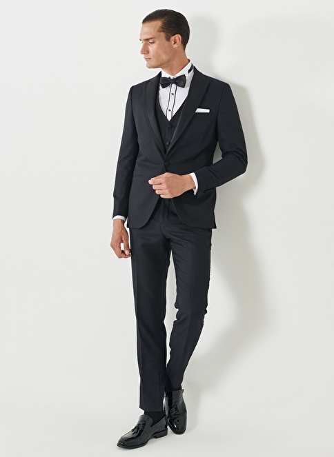 Slim Fit Swallow Collar Patterned Vest Tuxedo Suit