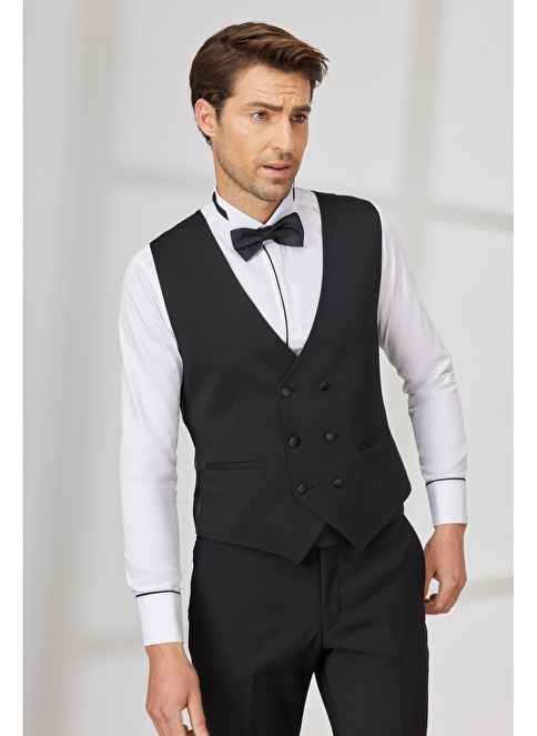 Slim Fit Slim Fit V-Neck Patterned Classic Vest