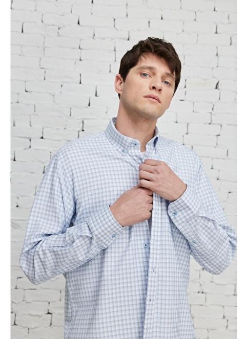 Comfort Fit Buttoned Collar Cotton Check Shirt