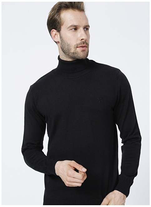 Factory Turtleneck Basic Plain Black Men's Sweater PETRO