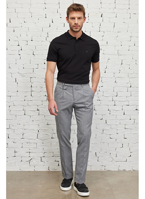 Slim Fit Elastic Checked Patterned Trousers With Side Pockets