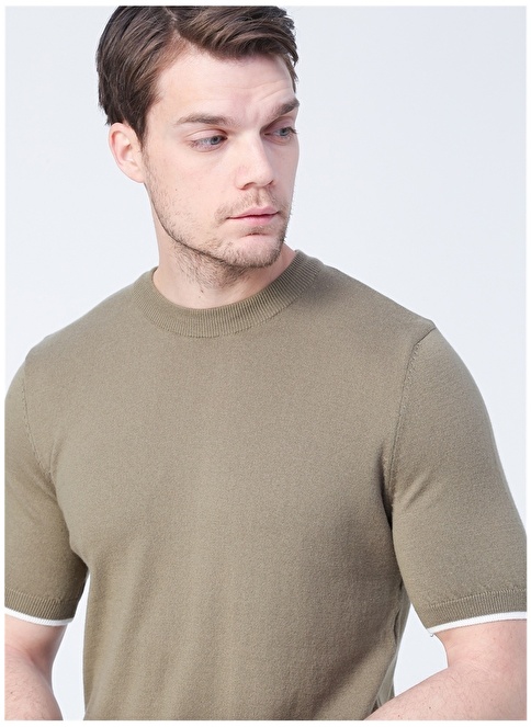 Factory Caesar O Neck Basic Plain Khaki Men's Sweater