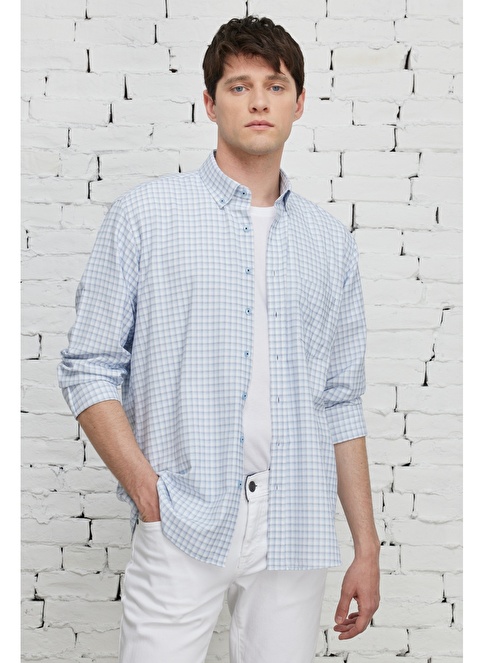 Comfort Fit Buttoned Collar Cotton Check Shirt