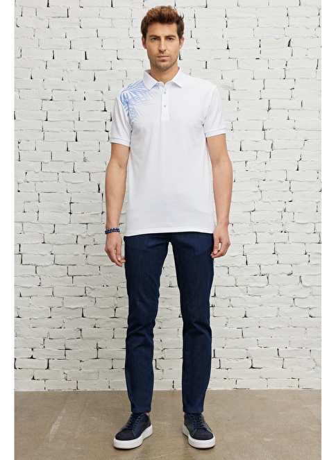 Slim Fit Polo Collar 100 Cotton Printed Short Sleeved T-Shirt