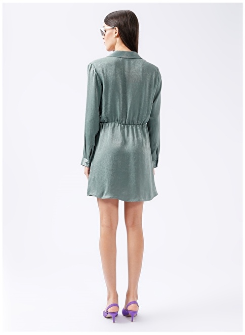 Factory Shirt Collar Plain Mini Green Women's Satin Dress RACER