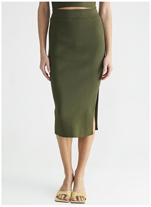 Factory Elastic Waist Green Women's Straight Midi Skirt TAPE