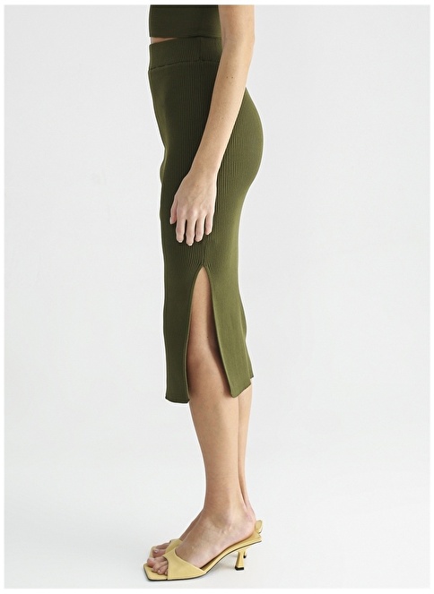 Factory Elastic Waist Green Women's Straight Midi Skirt TAPE