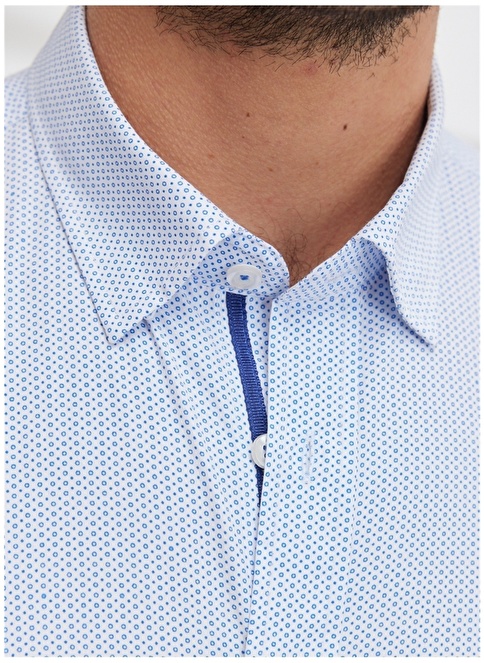 Altınyıldız Classics Buttoned Collar White - Blue Men's Shirt 4A2023200016