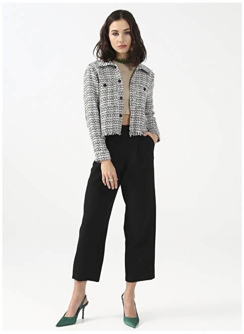 Factory Basic Tweed Black - White Women's Shacket Jacket DARA