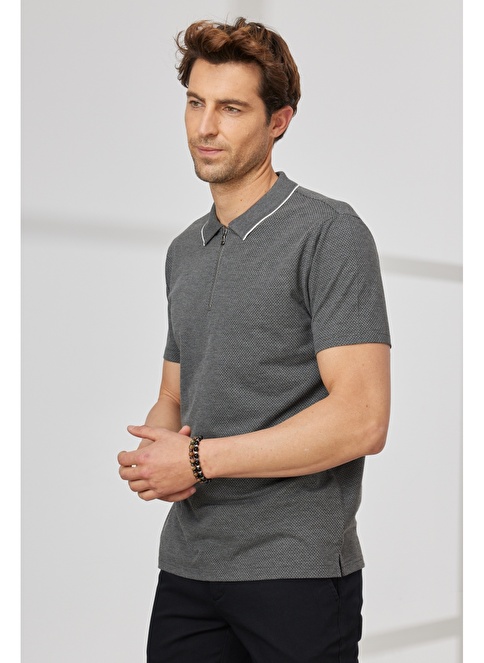 Slim Fit Slim Fit Polo Neck Jacquard T-Shirt