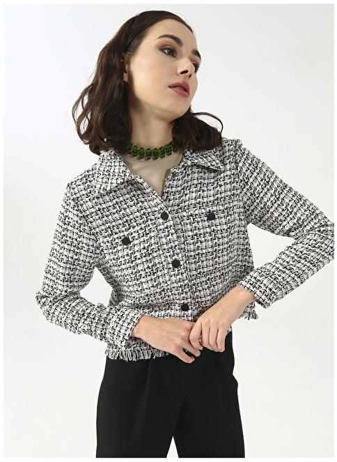 Factory Basic Tweed Black - White Women's Shacket Jacket DARA