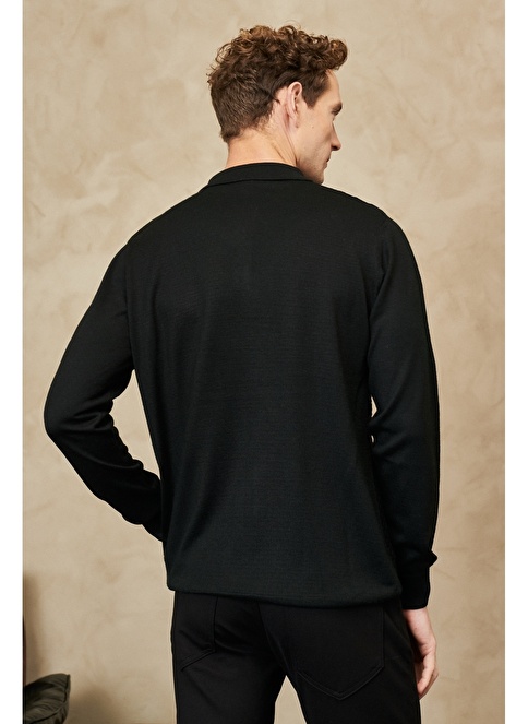 Altınyıldız Classics Polo Collar Black Men's Wool Sweater 4A4923100035