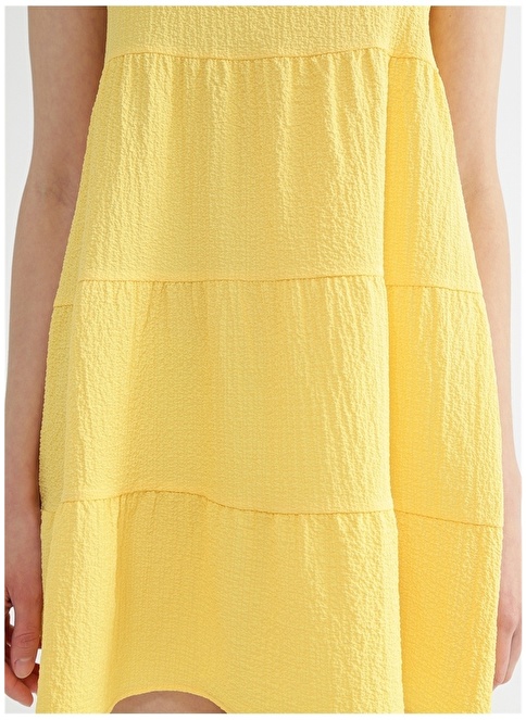 Factory Square Collar Dobby Yellow Mini Women's Dress NASU