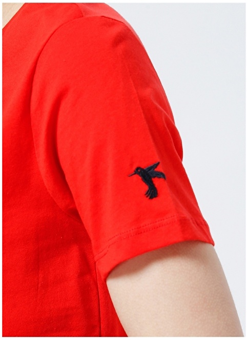 Factory V Neck Plain Red Women's T-Shirt TEYO