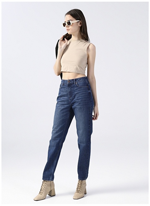 Factory Mid Waist Straight Leg Carrot Indigo Women's Denim Trousers FERRO