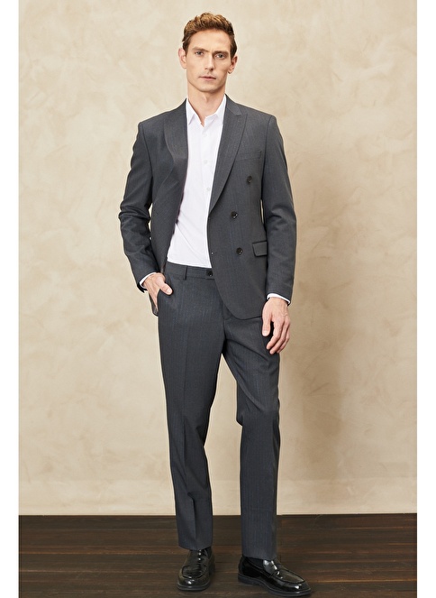 Slim Fit Dovetail Collar Striped Wool Suit