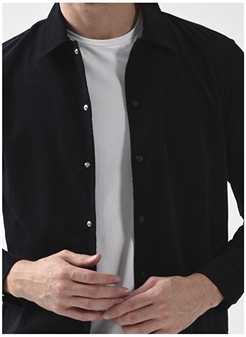 Factory Shirt Collar Plain Black Men's Shirt KIMOLOS