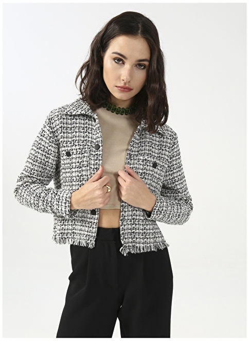 Factory Basic Tweed Black - White Women's Shacket Jacket DARA