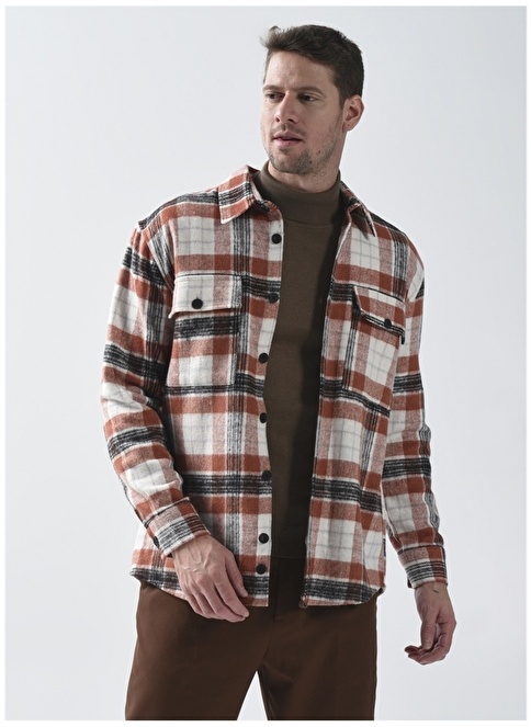 Factory Shirt Collar Plaid Camel Hair Men's Shirt REDONTE