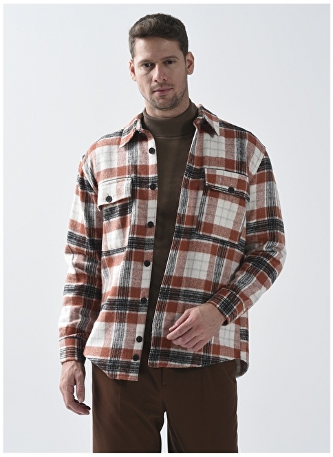 Factory Shirt Collar Plaid Camel Hair Men's Shirt REDONTE