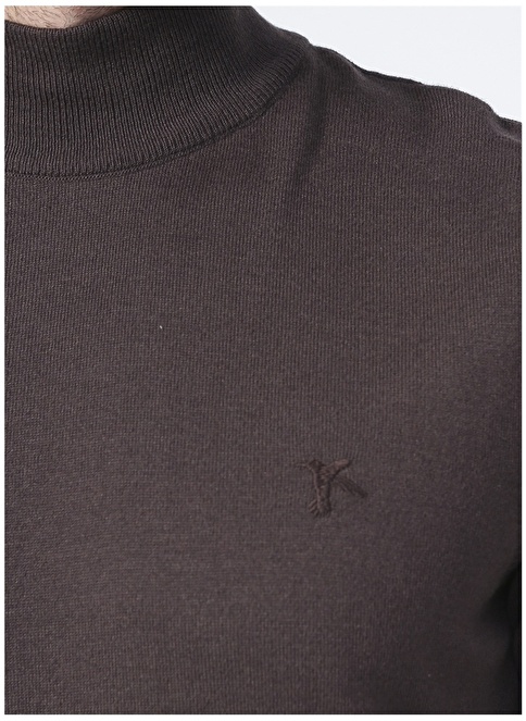 Factory Half Turtleneck Basic Plain Brown Melange Men's Sweater BERNARDO