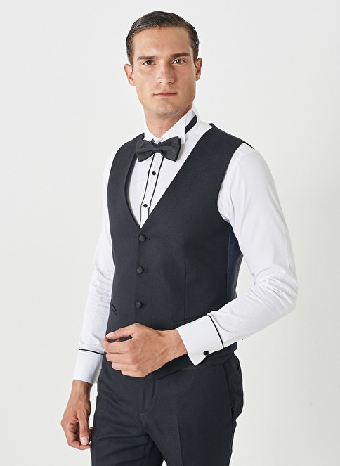 Slim Fit Swallow Collar Patterned Vest Tuxedo Suit