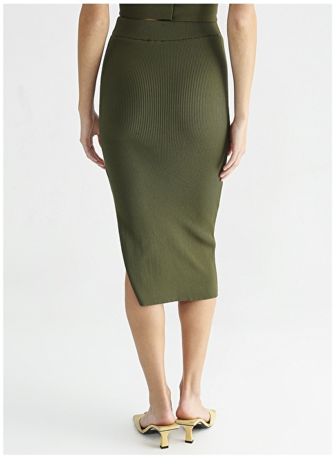 Factory Elastic Waist Green Women's Straight Midi Skirt TAPE