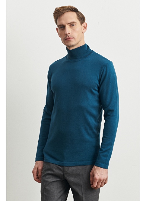 Altınyıldız Classics Full Turtleneck Petrol Men's Sweater 4A4923100007