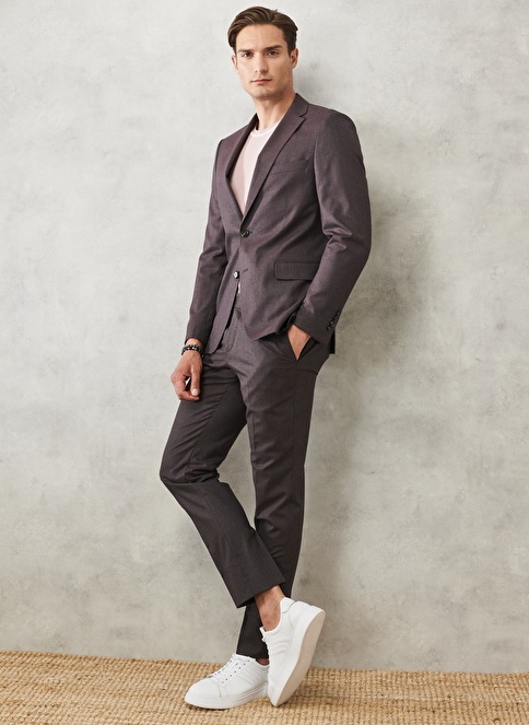 Extra Slim Fit Mono Collar Patterned Classic Suit