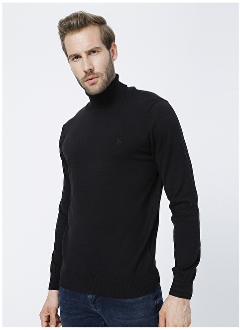 Factory Turtleneck Basic Plain Black Men's Sweater PETRO